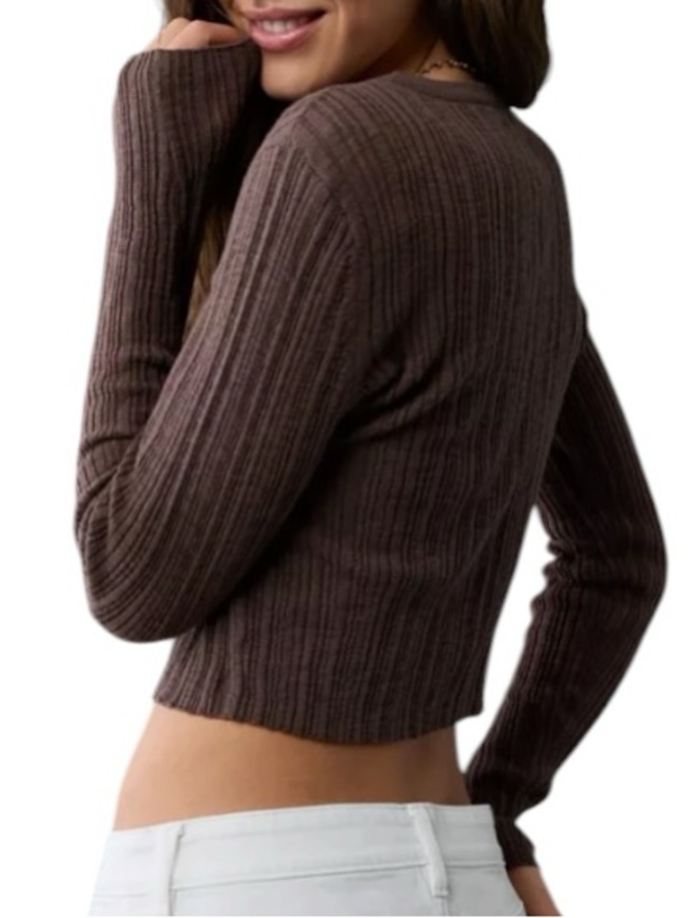 AE Ribbed Crew Neck Cardigan - Picture 2 of 8